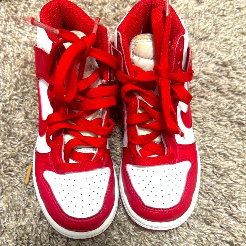 Nike Red and White High-Top Sneakers